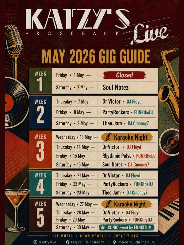 Katzy's Live May 2026 Gig Guide